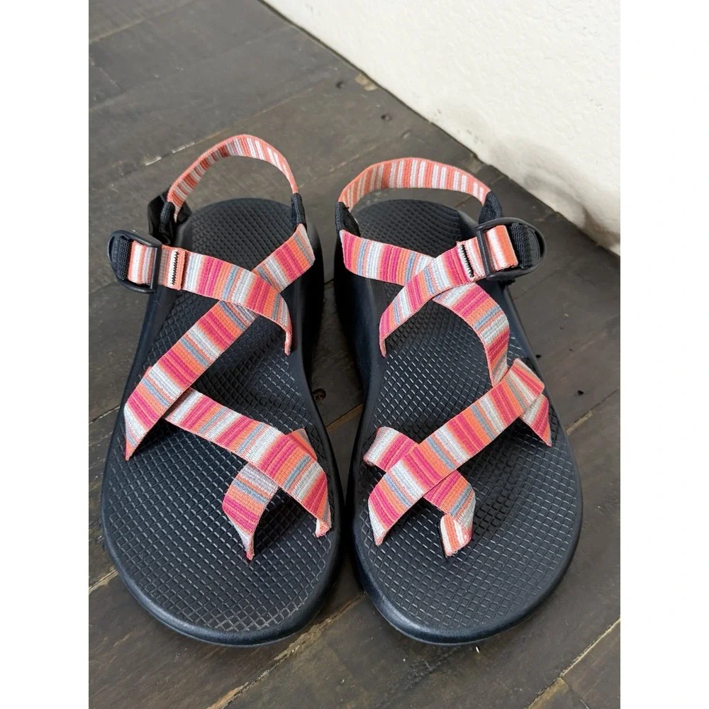 Chaco Z/Cloud Sport Sandals Men's Size 8 Coral Striped Hiking Comfort Outdoor